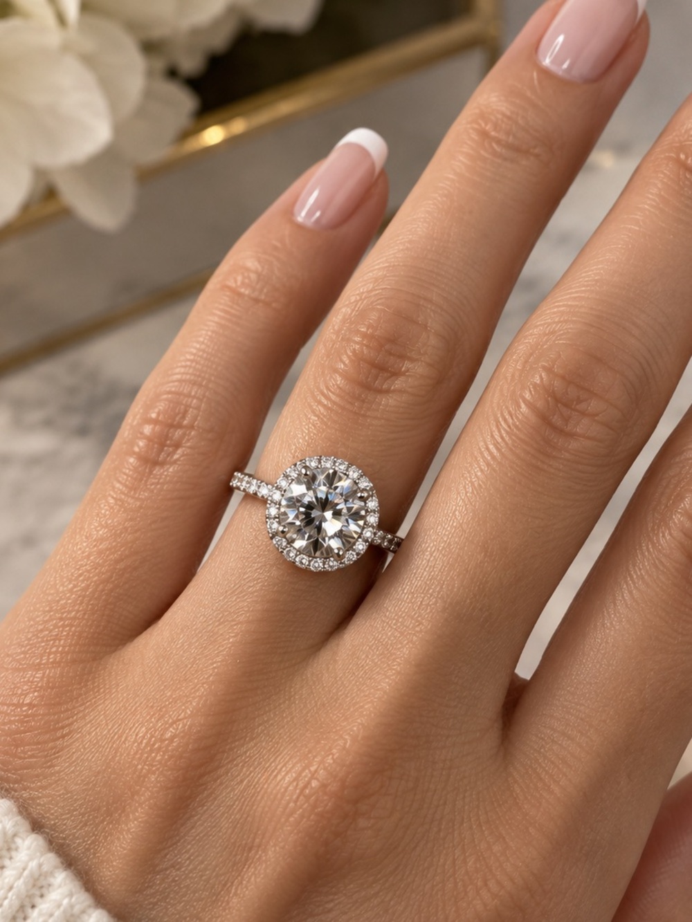 14K 2ct Pavé Halo Ring - Picture 3 of 11